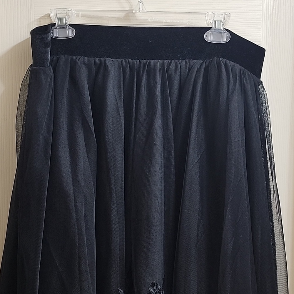 Black embroidered hi low mesh maxi NWT